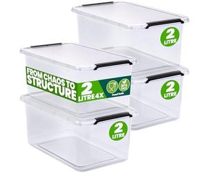 Deuba® Plastic Storage Boxes with Lids, Click Lock Storage, 4 x 2 Litres