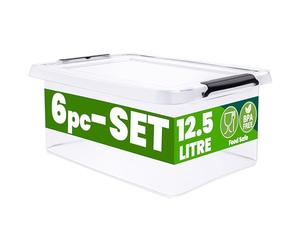 Deuba® Plastic Storage Boxes with Lids, Click Lock Storage, 6 x 12.5 Litres