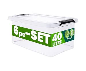 Deuba® Plastic Storage Boxes with Lids, Click Lock Storage, 6 x 40 Litres