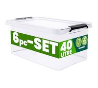 Deuba® Plastic Storage Boxes with Lids, Click Lock Storage, 6 x 40 Litres | Home and Kitchen, Office, Christmas Decorations, Under Bed Storage, Dog Food Storage, Tool Box, Toy Box, Clear Moving Boxes