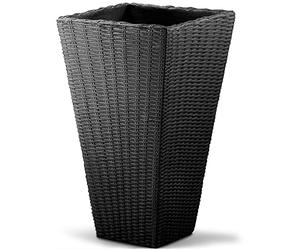 DEUBA® Rattan Look Tall Plant Pot, Square Outdoor Planter, Anthracite Grey