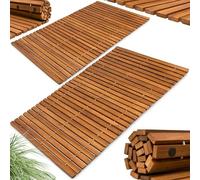 DEUBA® Set of 2 Wooden Bath Mats | FSC® Certified Acacia Wood | Non Slip Shower Mats | Pre-Oiled | Bathroom Spa Pool Sauna Hot Tub Steamer | Slatted Design | 80 x 50cm