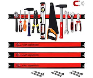 DEUBA® Set of 3 Magnetic Tool Holders | 45cm Each | 23KG Load Capacity | Mountable Wall Magnets for Screwdriver Set, Spanner Sets, Tool Box, Garden Storage | Magnet Set for Garden Tools, Hand Tools