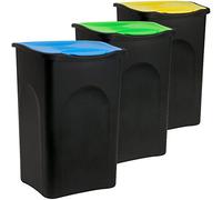 Deuba® Set of 3 x 50 L Kitchen Bins | Multi-Coloured Hinge Lids | Recycling | Food Waste | Paper | Waste Separation System | 56cm x 37 cm x 39cm