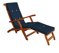 Deuba® Sun Lounger Cushions for Steamer Recliner | Waterproof | No Slipping | Fixing Ties | Seating Pads 173 x 43 cm | Comfy 6cm Thick Cushions | Blue