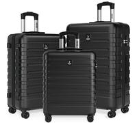 Deuba® Travel Suitcase Set of 3, Lightweight Travel Cabin Suitcases, 4 x 360° Spinners, Hardshell Suitcases with Wheels, 55x40x20cm Carry On Hand Luggage & Large Trolley Bag Set, Black