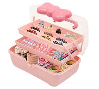 Deurqund 3-Tier Pink Storage Box with Transparent Lid, Multi-Use Organiser for Hair Accessories Organizer Box, Hair Bow Storage Box & Craft Storage Boxes, 6 Compartments for Stationery & Jewellery