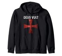 Deus Vult - Catholic Crusader Templar Knight - Scarlet Cross Zip Hoodie
