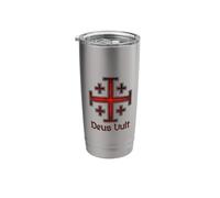 Deus Vult Christian Crusader Jerusalem Cross Eroded Style Stainless Steel Insulated Tumbler