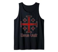 Deus Vult Christian Crusader Jerusalem Cross Eroded Style Tank Top