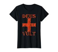 Deus Vult Crusade Medieval Cross Templar Value Graphic T-Shirt, Women, Black, L