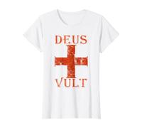 Deus Vult Crusade Medieval Cross Templar Value Graphic T-Shirt, Women, White, L