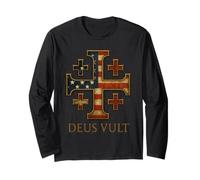 Deus Vult: Jerusalem Cross with USA Flag Long Sleeve T-Shirt