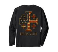 Deus Vult: Jerusalem Cross with USA Flag Long Sleeve T-Shirt
