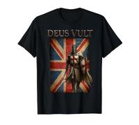 Deus Vult Knight Templar Union Jack Crusader Value Graphic T-Shirt, Men, Black, M