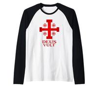 Deus Vult Medieval Cross - Latin Motto Christian Crusades Raglan Baseball Tee