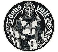 Deus Vult Patch Dark Knight Sticker for All Fabrics and Leather | Crusader Badge Deus Vult Saying Latin Quote Patch to Iron/sew on | 80x80 mm