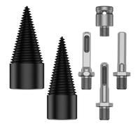 Deuson 2Pcs Wood Splitter Drill Bit Set 32 mm 42 mm Steel Firewood Log Splitter Efficient Firewood Splitting Drill Bit Screw Cone Wood Splitter with 4 Handles for Soft and Dry Wood