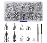 Deuson 359Pcs Punk Spikes and Studs Kit Zinc Alloy Silver Cone Spike and Stud Rivet Kit 8 Size Metal Leather Tree Spike Assortment Kit Clothing Stud Décor Kit for Clothing Jacket Shoes Wallet(Silver)