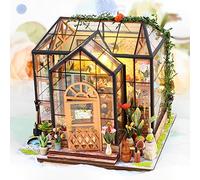Deuson DIY Miniature House Kit with LED Light Creative Dollhouse Model Kit with Furniture 3D Miniature Dollhouse Kit Decorative Mini Doll House Kit Tiny Dollhouse Kit for Children Birthday Easter