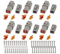 Deutsch DTM Grey 4 Pin Connectors 6 Sets, Waterproof Electrical Wire Connector with Stamped Contacts and Seal Plug for Truck, Off-Road Vehicles, Construction, Agriculture, Marine, Motorcycle Wiring