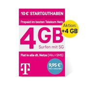 Deutsche Telekom MagentaMobil Prepaid M SIM Card, 5G, 4 GB, Allnet Flat, EU Roaming, LTE Max/5G, 10 EUR Start