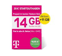 Deutsche Telekom MagentaMobil Prepaid XL Special SIM Card 5G/LTE Max, 14 GB, Allnet Flat, EU Roaming, Hotspot Flat, 20 EUR Start