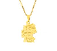 Deutschland Map Flag Pendant Necklace for Women Men Stainless Steel Germany Map Jewelry German Heritage Pride Gift (With City Name,Gold Colour,60cm Chain)