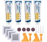 Deuvuo 4 Pack Wall Filler Repair Kit, Wall Spackle Polyfiller with 2" Drywall Patch, Sandpaper, Scraper - Wall Filler Ready Mixed for Wall Holes, Cracks, Graffiti, Ceiling, Plaster Filler Kit (White)