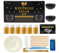 deuvuo Kintsugi Repair Kit Gold, 21 Pcs Japanese Kintsugi Kit to Revive Your Broken Ceramic, Pottery, Mug, Bowl, Glass, Clay, Wood, Keepsakes with Ease - Kintsugi Repair Set