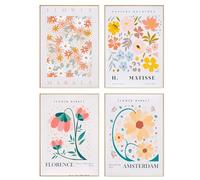 DEUXYU Premium Geometry Decorative Pictures Set of 4, A4 Modern Flowers Poster, Living Room Canvas Pictures, Hanging Paintings, Wall Pictures, Art Print Wall Poster for Bedroom, Office, Hallway,
