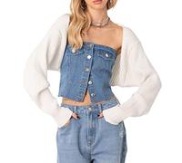 DeuYeng Women Open Front Bolero Shrug Sweaters Long Sleeve Crop Pullovers Knit Tops Cropped Cardigan Fall Blouse Outerwear (02 White, One Size)