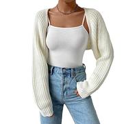 DeuYeng Women Open Front Bolero Shrug Sweaters Long Sleeve Crop Pullovers Knit Tops Cropped Cardigan Fall Blouse Outerwear (05 White, M)