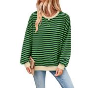 DeuYeng Womens Striped Sweatshirt Oversized Crewneck Long Sleeve Pullover Fashion Loose Top Blouse Trendy Fall Clothes (Ginger, L)