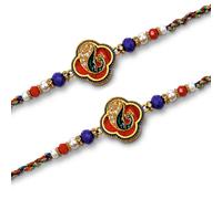 DEV SANKET Bhaiya Bhabhi Rakhi Set with Roli Chawal | Blue Designer Raksha Bandhan Couple Rakhi Combo | Premium Rakhi Gift for Bhaiya Bhabhi | Pack of 2