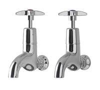 Deva 095X Cross Handle Chrome Bib Taps Wall Mounted Set Hot & Cold Pair Kitchen Belfast Basin Utility Room School Space Saving Silver Dual Tap Sink Faucet - 12 Year Warranty