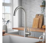 Deva Arc Kitchen Mixer Tap - Stainless Steel High Arc Single Lever Monobloc Sink Tap, 360° Swivel Spout Steel Mixer for Hot Cold Water, Kitchen Basin Mixer