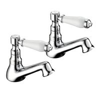 Deva Bathroom Sink Taps Georgian Single Lever Chrome Basin Tap Pair | 1/4 Turn Ceramic Valves, Brass Backnuts Included, Hot Cold Indicators, Traditional Georgian Style, Easy Deck Mount
