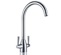 Deva Carlow Chrome Dual Lever Kitchen Sink Mixer Tap - Sl urable Swan Neck Design - With Swivel Spout