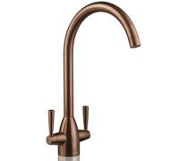 Deva Carlow Dual Lever Kitchen Sink Mixer Tap In Brushed Copper - Sleek & Durable Swan Neck Design - With Swivel Spout