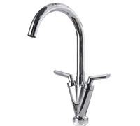 Deva Chrome Kitchen Sink Monobloc Mixer Tap with Dual Lever Handles - for Dual Single Basin - 360 Degree Swivel Spout - Silver Brass Mono Taps - UK Standard 1 Hole Kit - 12 Year Warranty LEV104
