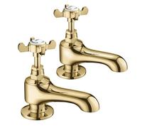 Deva Coronation Bath Taps in Gold Traditional Bathroom Cross Handles Tap | Non-Rising Spindle Headworks, Brass Backnuts, Hot & Cold Cross Handles, WRAS & KIWA Certified