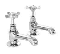 Deva CR19 Basin Chrome Mixers Hot & Cold Traditional Edwardian Coronation Style Era Cross Handle Pillar Faucet Tap - 12 Year Warranty, Set of 2 Pieces