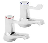 Deva DLT101 Lever Action Basin Taps with Chrome Finish - Large 3" Hot & Cold Easy Use Lever Handles Silver - Pair - Set of 2 Bathroom Sink Faucets - 12 Year Warranty