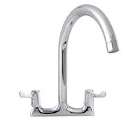 Deva DLT172 Kitchen Sink Mixer Tap with Chrome Finish Swivel Spout - High Neck Deck Mounted - Large Hot & Cold Silver Lever Paddle Handles - for Dual and Single Basin