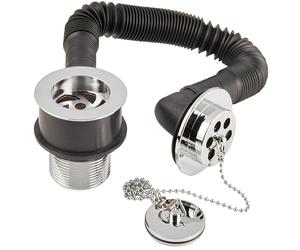 Deva DW404/017 Replacement Bath Combined Waste & Overflow Kit with Brass Slotted Plug & Chain In a Chrome Finish Silver Seal Trap Pipe Bathtub Bathroom Set