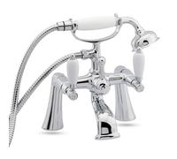 Deva Georgian Bath Shower Mixer Tap Kit - Chrome Finish Traditional Style Bath Tap - 3/4 BSP - WRAS KIWA Approved - White Single Lever Easy Turn Handles - 12 Year Warranty GE03
