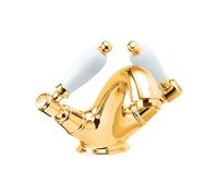 Deva Georgian Mono Bathroom Basin Mixer Tap - Gold Finish Classic Design 1/2 BSP with Lever Operated Pop Up Waste - WRAS KIWA Approved Sink Taps - 12 Year Warranty GE04/501