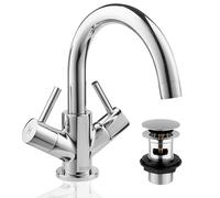 Deva INS120 Insignia Mono Basin Mixer Tap with Press Top Waste Chrome Finish, 165 mm W x 200 mm H x 160 mm D
