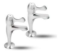Deva Lever Action Kitchen Sink Taps Pair - Chrome Hot & Cold Ceramic Cartridge 2 Sink Taps with Brass Backnuts - Quality Brass Modern Silver Pillar Tap 12 Year UK Warranty